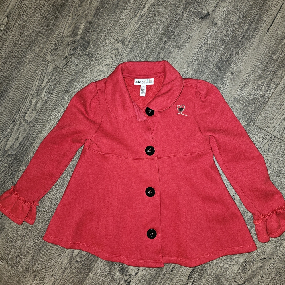 Kids Headquarters Red Pea Coat with Heart Detail